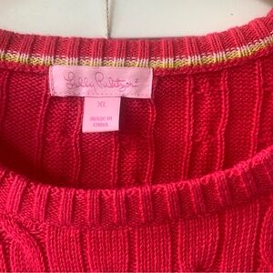 Lilly Pulitzer Barbie Pink Cable-knit Sweater Crew Neck Pullover 100% Cotton -XL